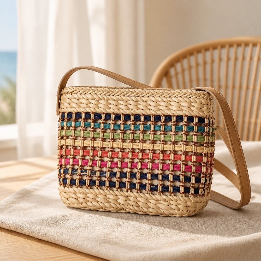Multicolor Shoulder/Crossbody Beach Bag Travel Vacation Festival Cottage Boho